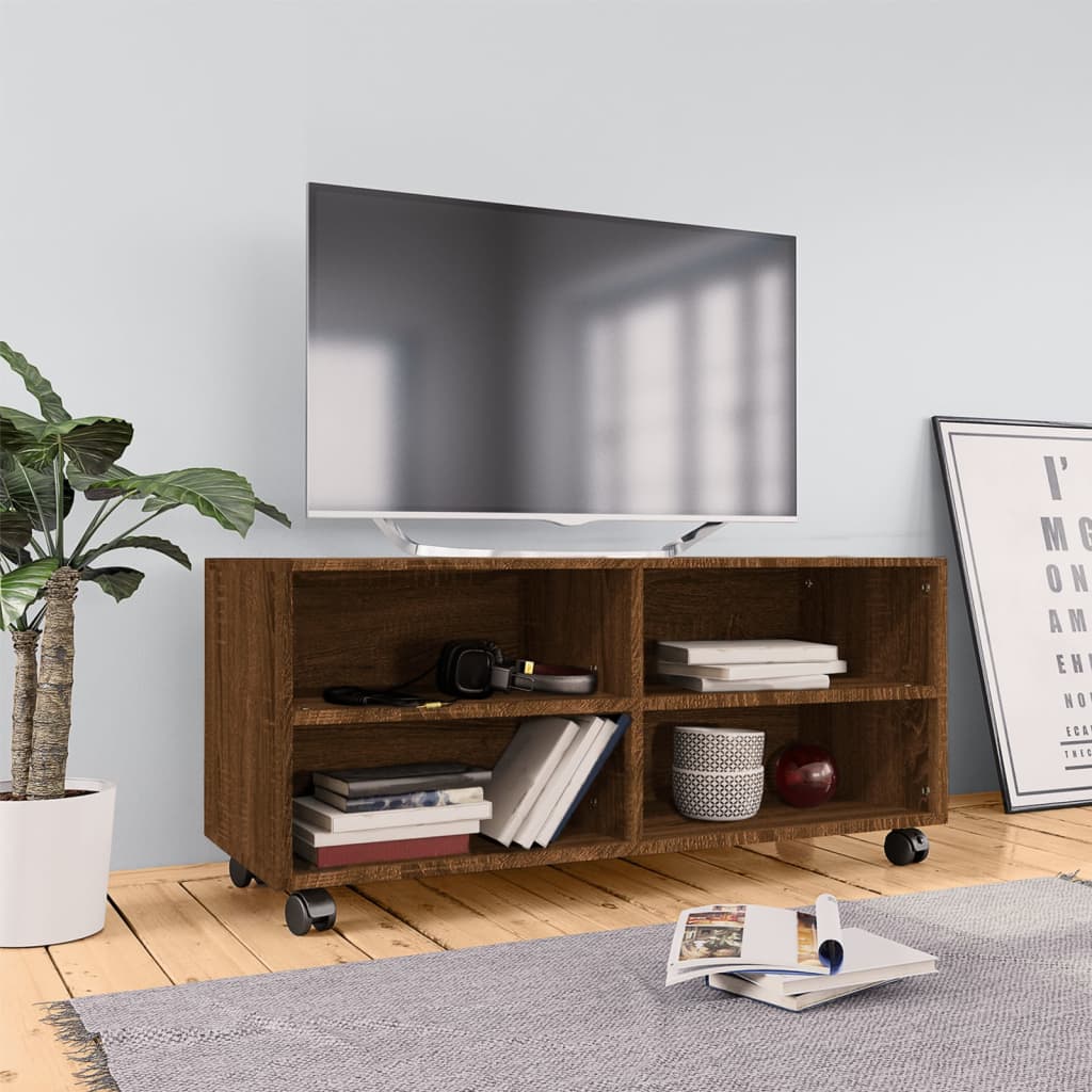 TV Cabinet with Castors Brown Oak 90x35x35 cm Engineered Wood