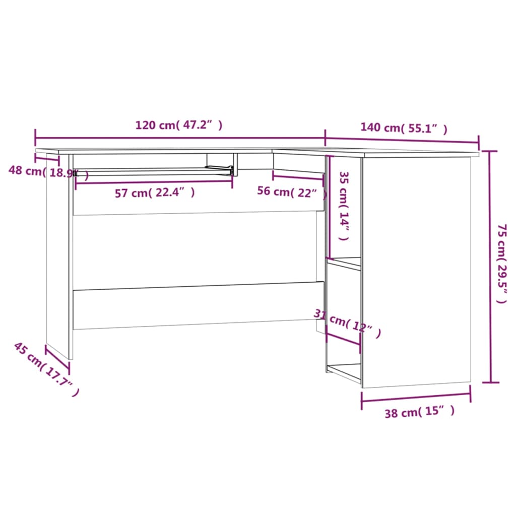 Corner Desk Grey Sonoma 120x140x75 cm Engineered Wood