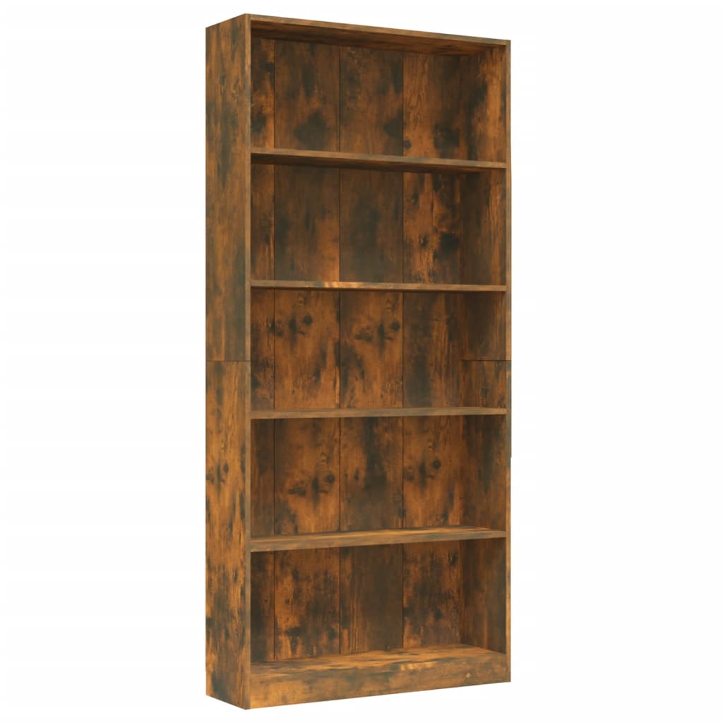 5-Tier Book Cabinet Smoked Oak 80x24x175 cm Engineered Wood