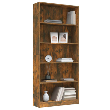 5-Tier Book Cabinet Smoked Oak 80x24x175 cm Engineered Wood