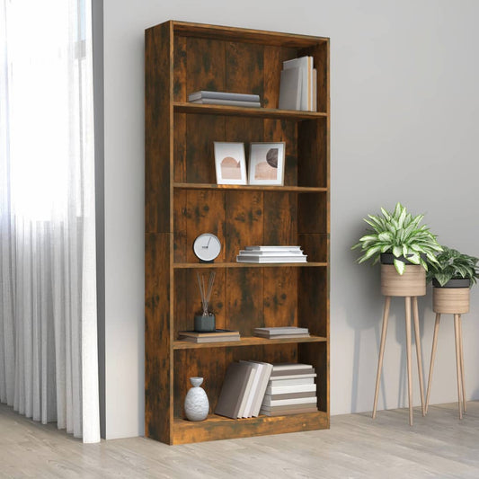 5-Tier Book Cabinet Smoked Oak 80x24x175 cm Engineered Wood
