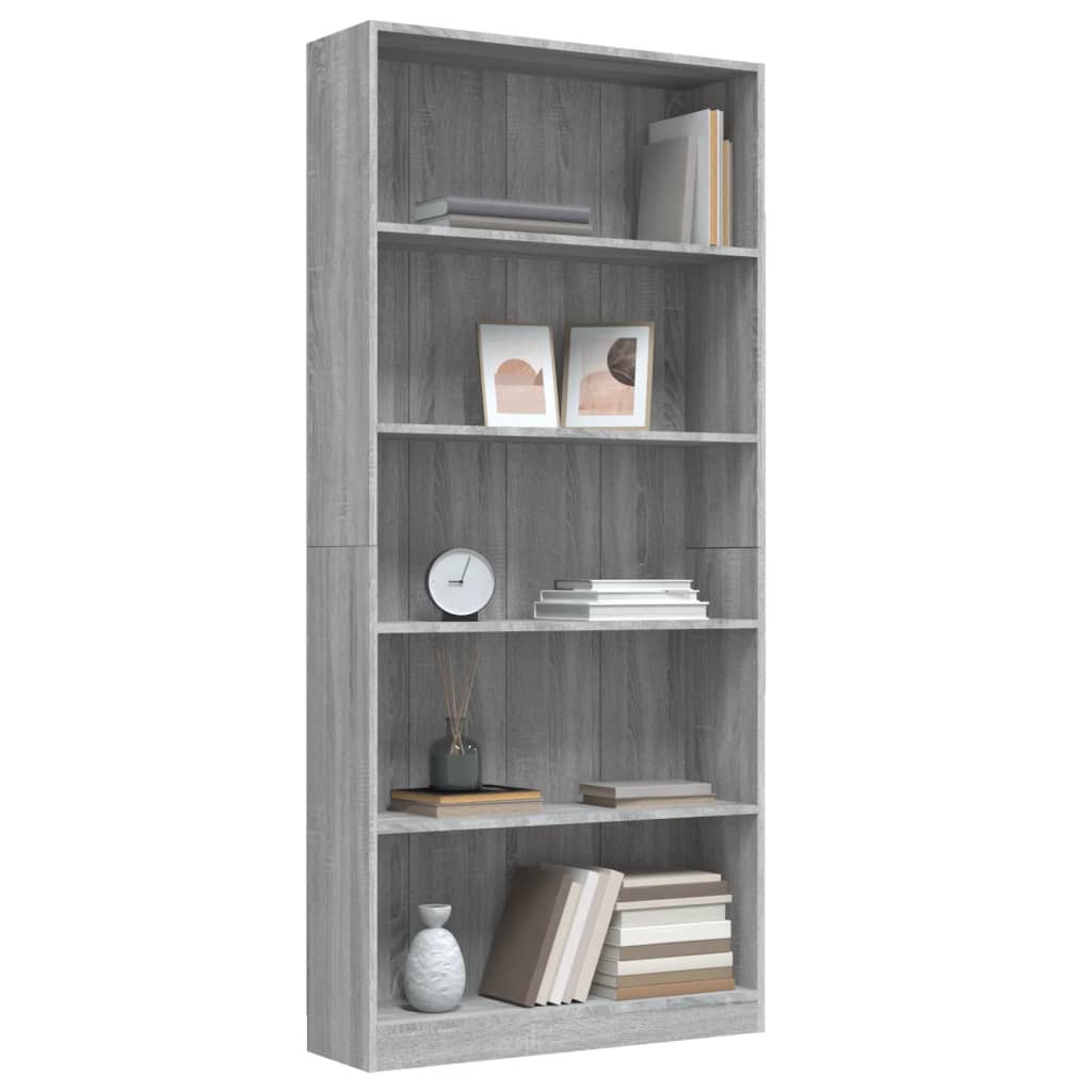 5-Tier Book Cabinet Grey Sonoma 80x24x175 cm Engineered Wood