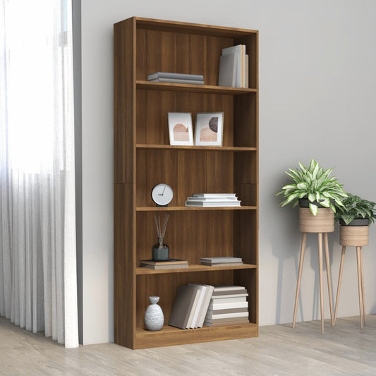5-Tier Book Cabinet Brown Oak 80x24x175 cm Engineered Wood