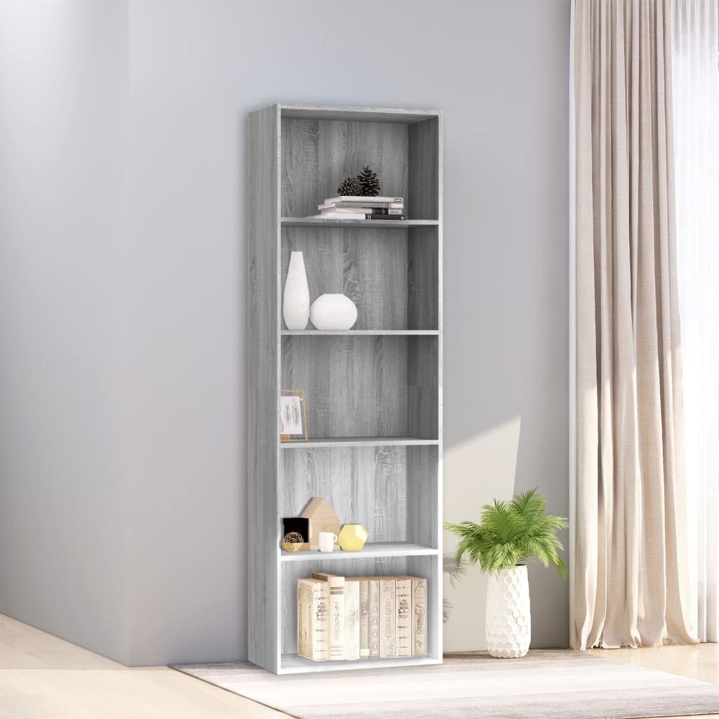 5-Tier Book Cabinet Grey Sonoma 60x30x189 cm Engineered Wood