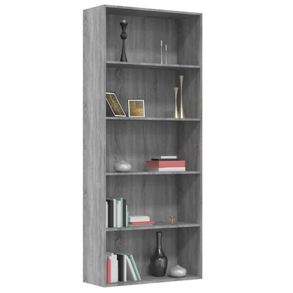 5-Tier Book Cabinet Grey Sonoma 80x30x189 cm Engineered Wood