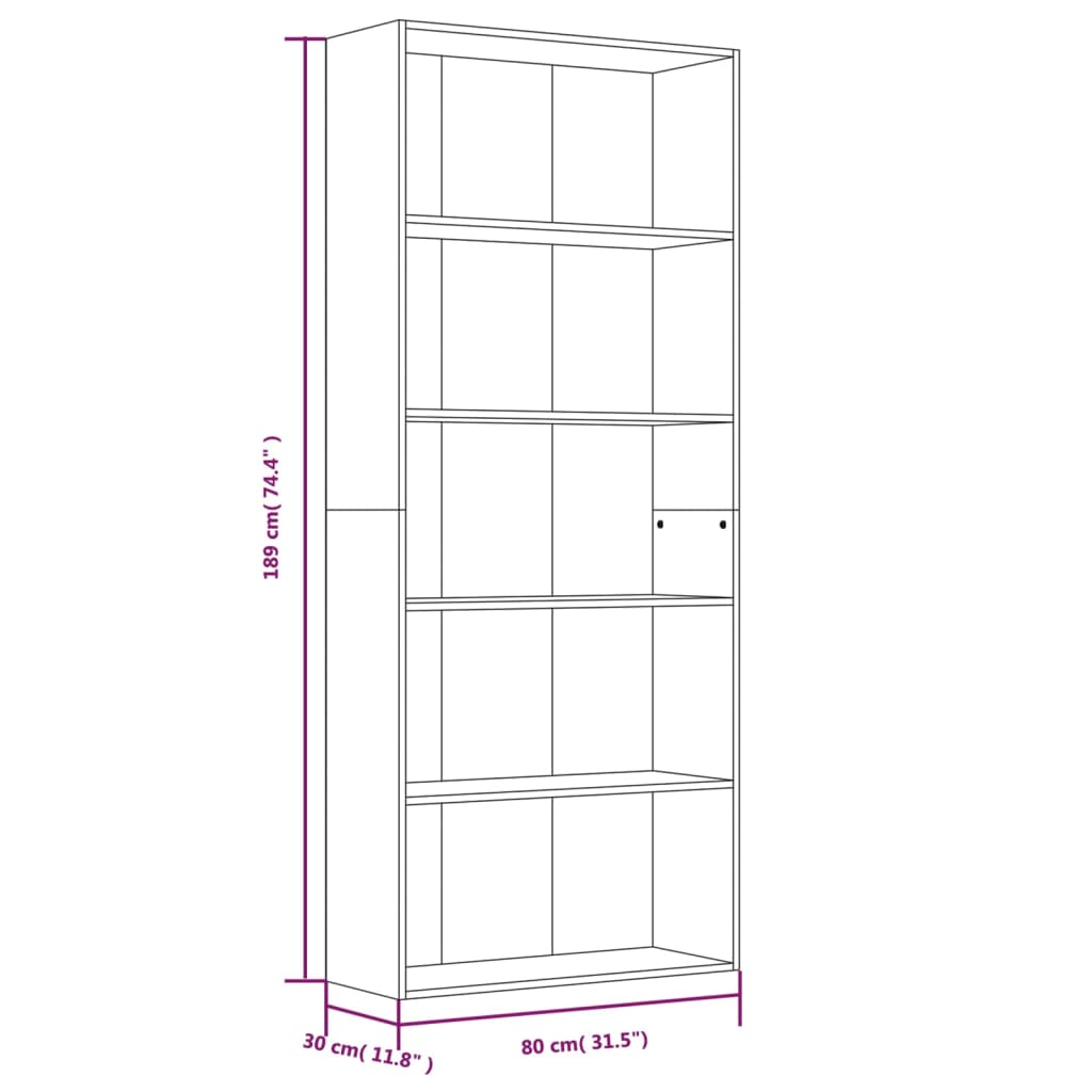 5-Tier Book Cabinet Grey Sonoma 80x30x189 cm Engineered Wood