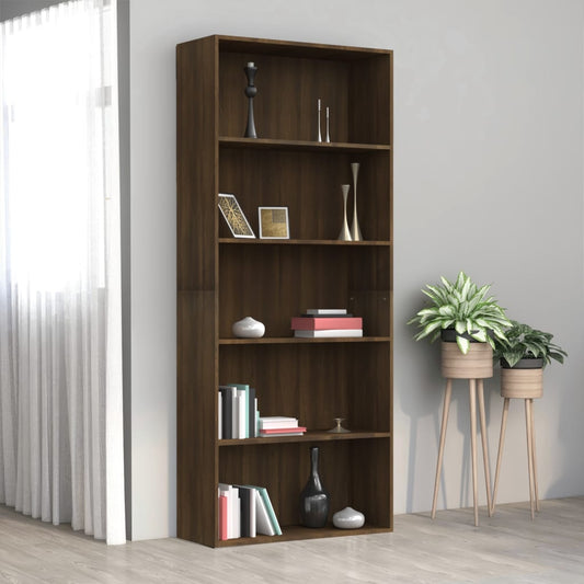 5-Tier Book Cabinet Brown Oak 80x30x189 cm Engineered Wood