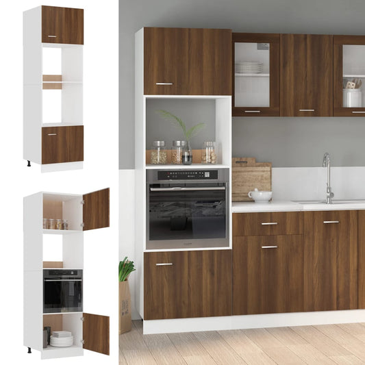 Microwave Cabinet Brown Oak 60x57x207 cm Engineered Wood