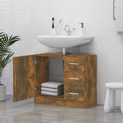 Sink Cabinet Smoked Oak 63x30x54 cm Engineered Wood