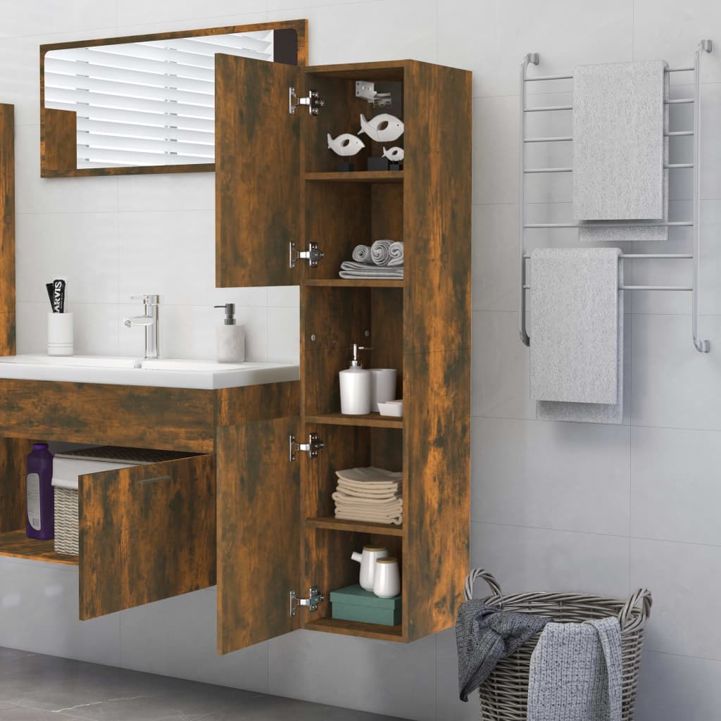 Bathroom Cabinet Smoked Oak 30x30x130 cm Engineered Wood