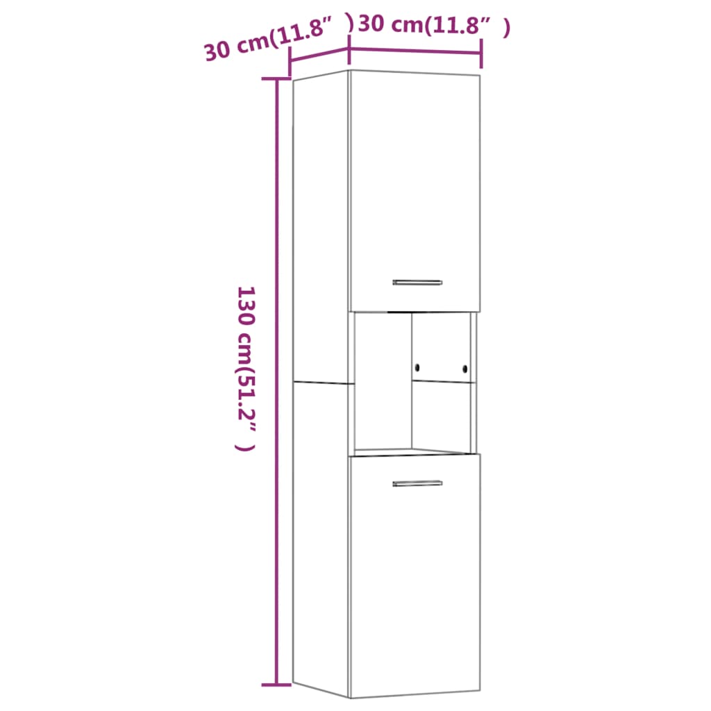 Bathroom Cabinet Grey Sonoma 30x30x130 cm Engineered Wood