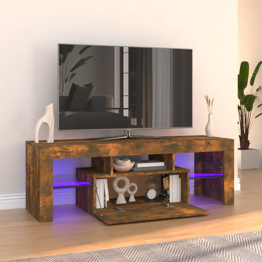 TV Cabinet with LED Lights Smoked Oak 120x35x40 cm