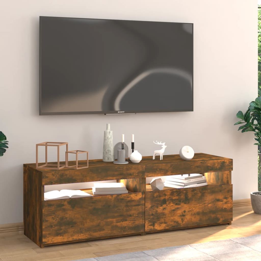 TV Cabinet with LED Lights Smoked Oak 120x35x40 cm