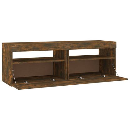 TV Cabinet with LED Lights Smoked Oak 120x35x40 cm