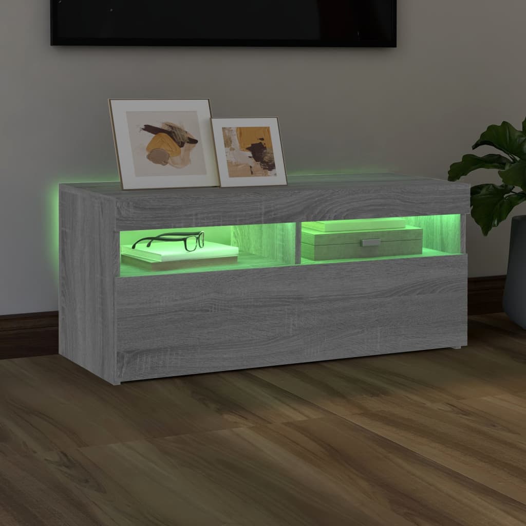 TV Cabinet with LED Lights Grey Sonoma 90x35x40 cm