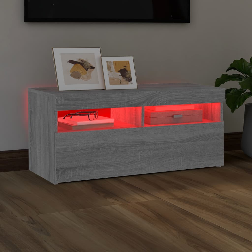 TV Cabinet with LED Lights Grey Sonoma 90x35x40 cm