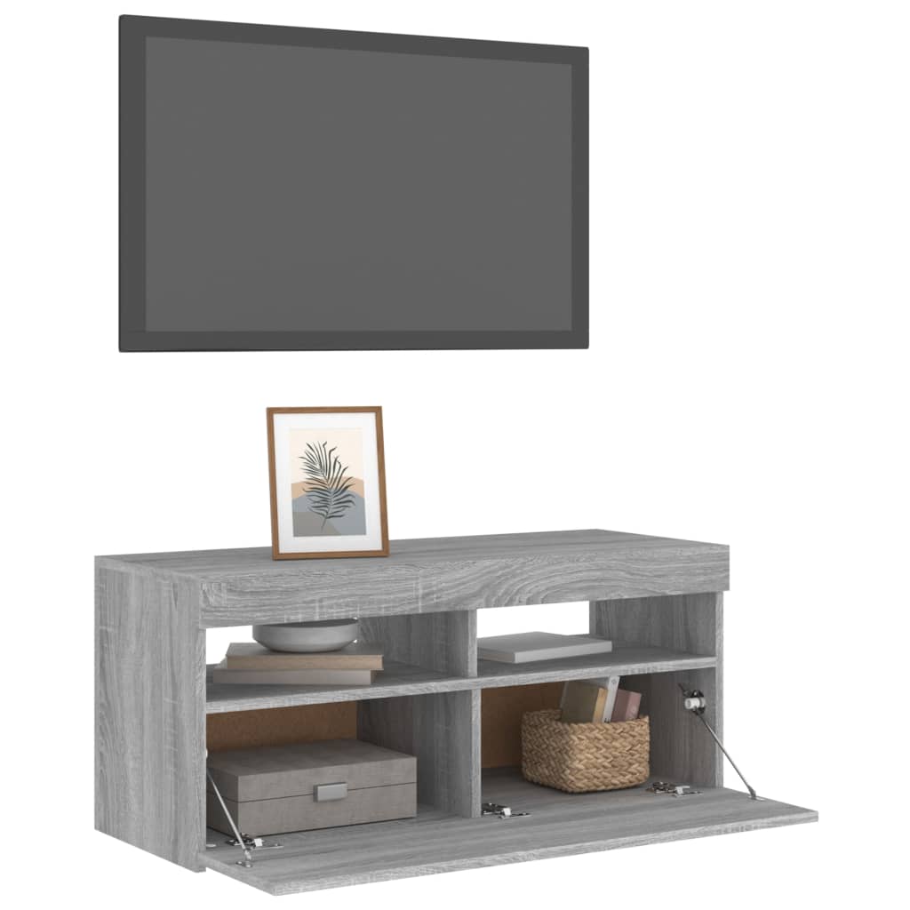 TV Cabinet with LED Lights Grey Sonoma 90x35x40 cm