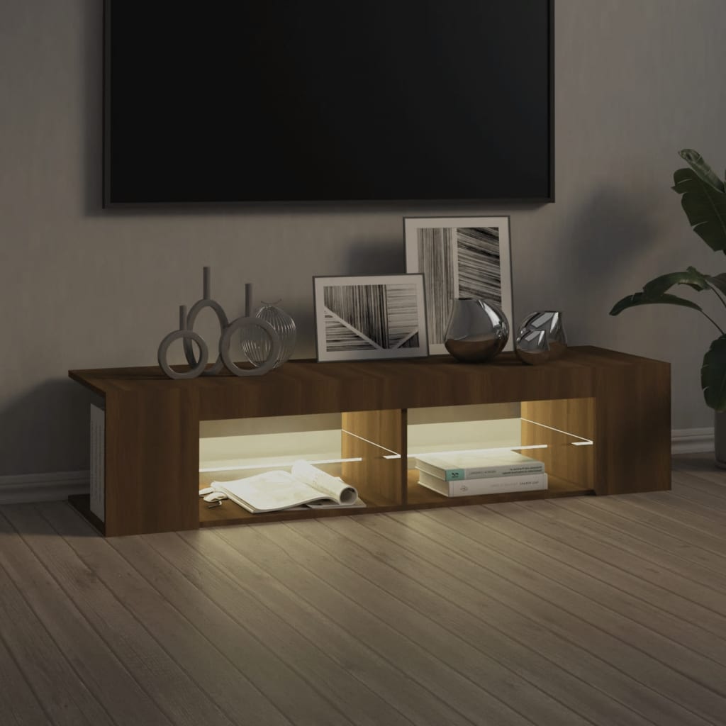 TV Cabinet with LED Lights Brown Oak 135x39x30 cm