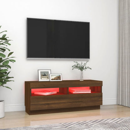 TV Cabinet with LED Lights Brown Oak 100x35x40 cm