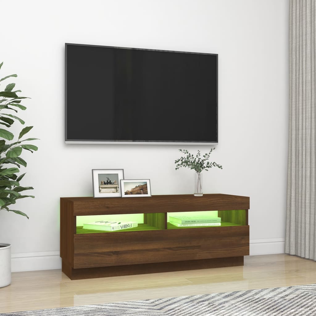 TV Cabinet with LED Lights Brown Oak 100x35x40 cm