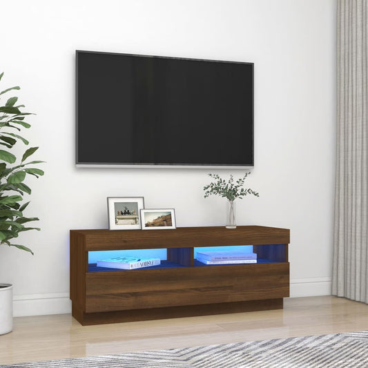 TV Cabinet with LED Lights Brown Oak 100x35x40 cm