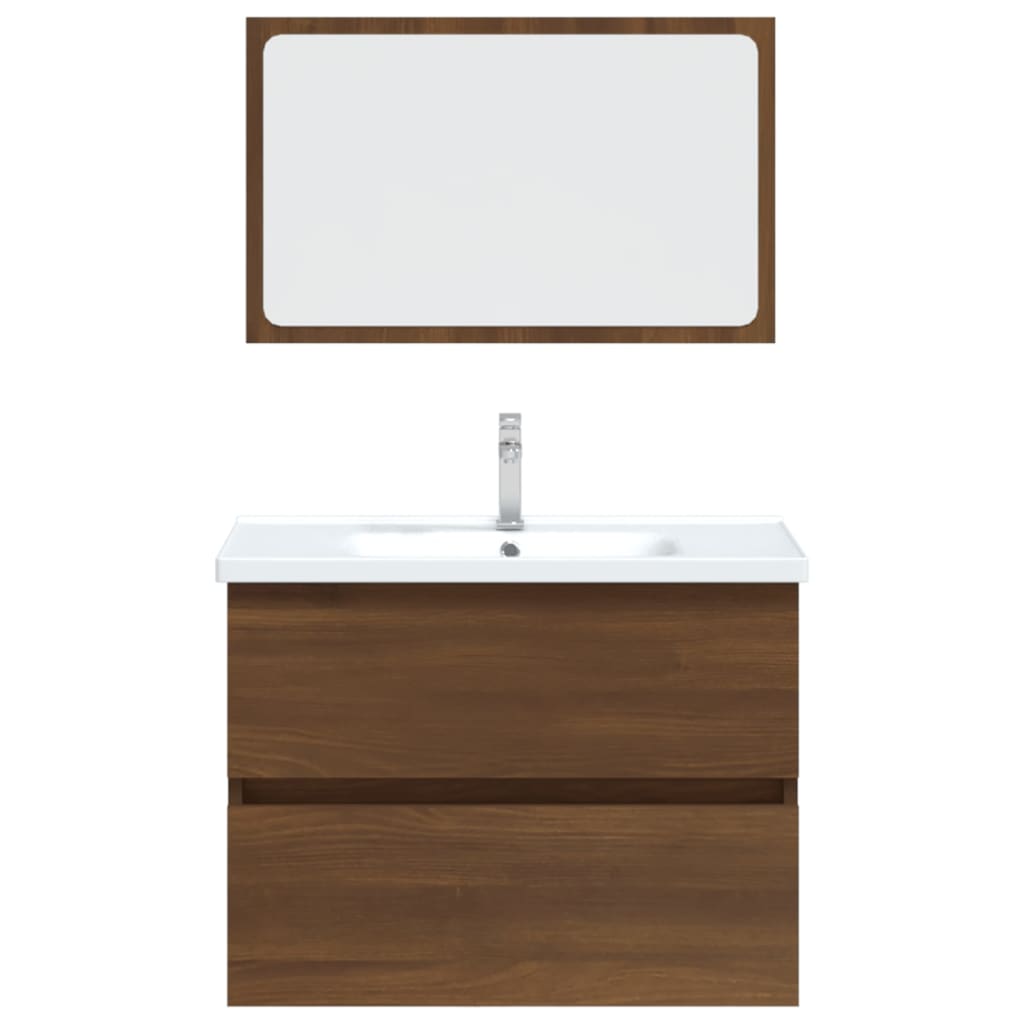 2 Piece Bathroom Furniture Set Brown Oak Engineered Wood