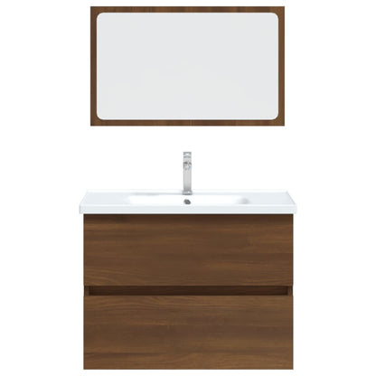 2 Piece Bathroom Furniture Set Brown Oak Engineered Wood