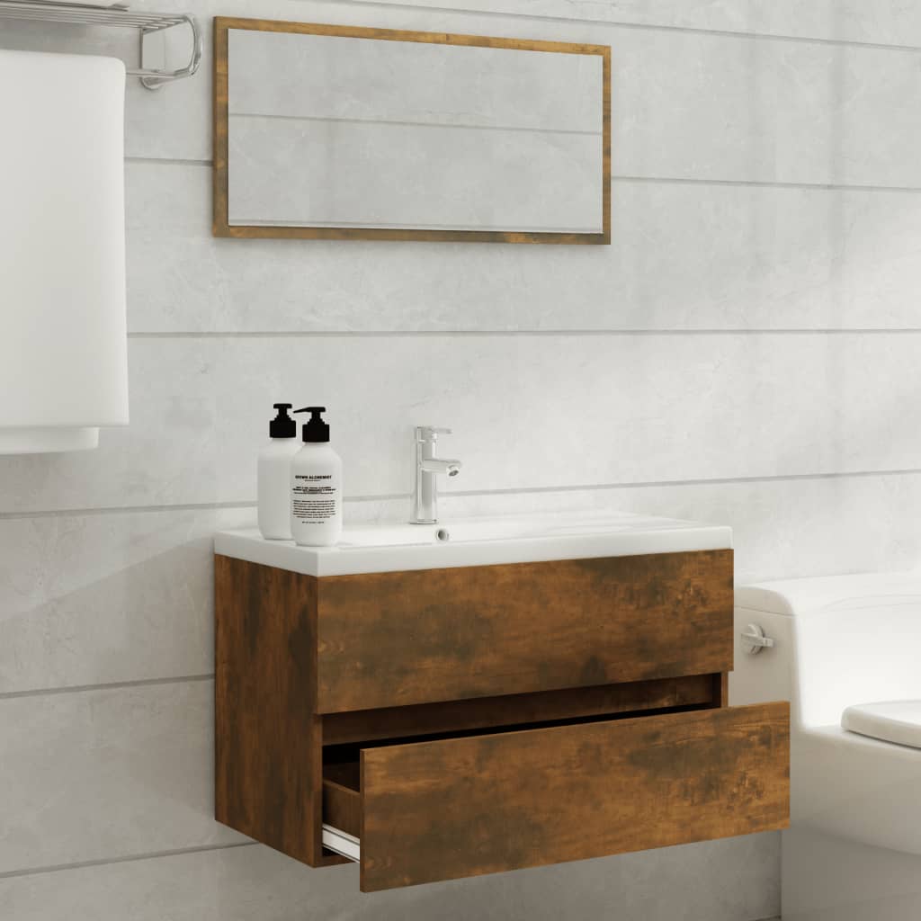 2 Piece Bathroom Furniture Set Smoked Oak Engineered Wood