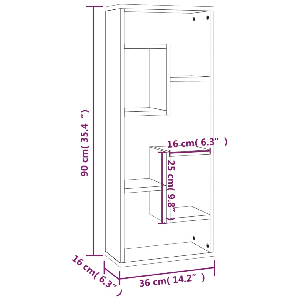 Wall Shelf Brown Oak 36x16x90 cm Engineered Wood