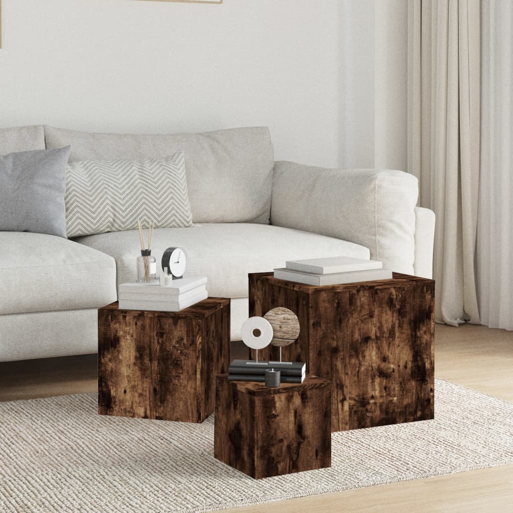 Side Tables 3 pcs Smoked Oak Engineered Wood