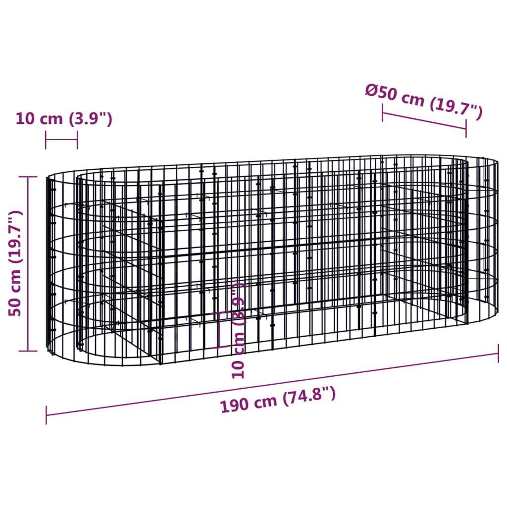 Gabion Raised Bed Galvanised Iron 190x50x50 cm