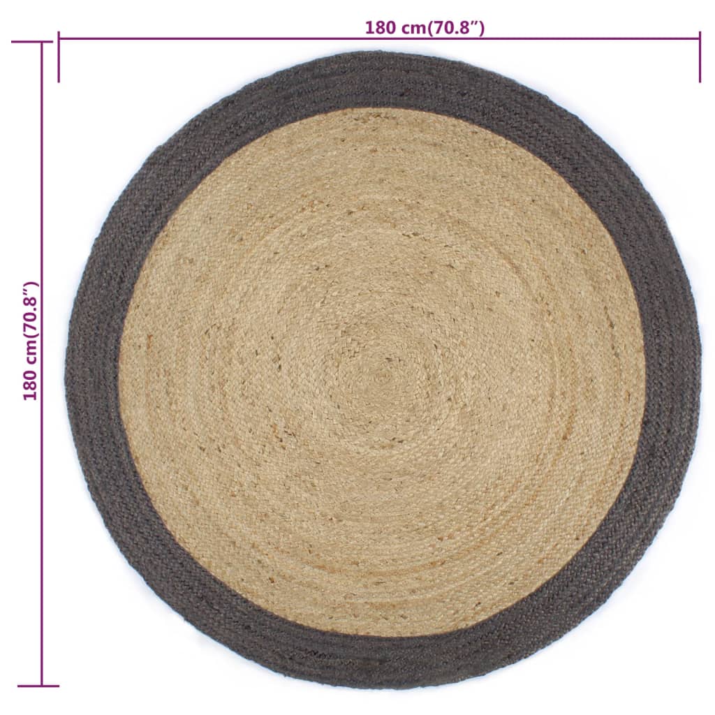 Handmade Rug Jute with Dark Grey Border 180 cm