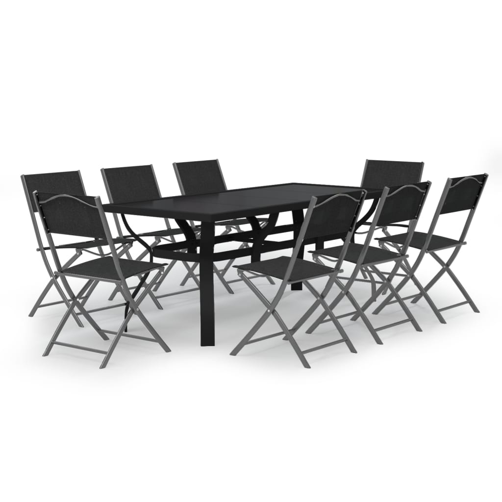 9 Piece Garden Dining Set Grey and Black