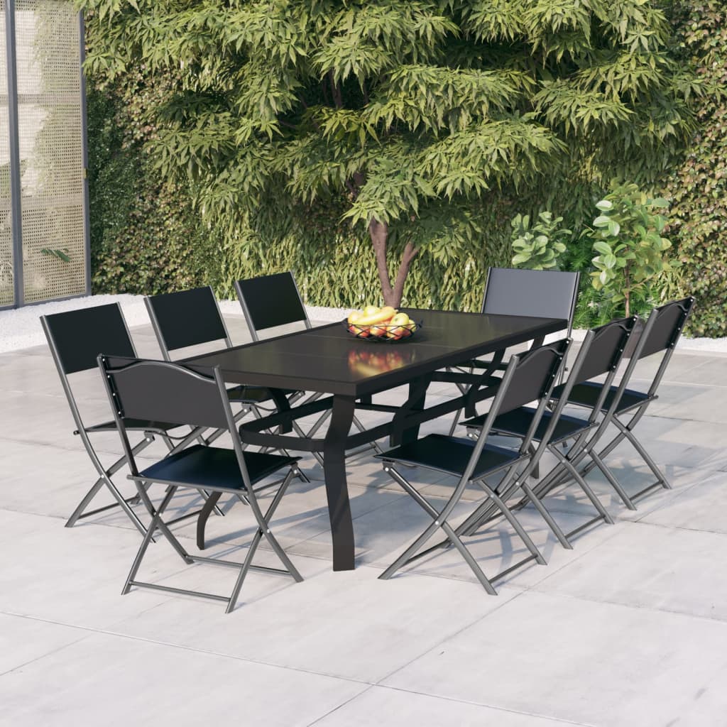 9 Piece Garden Dining Set Grey and Black