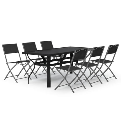 7 Piece Garden Dining Set Grey and Black