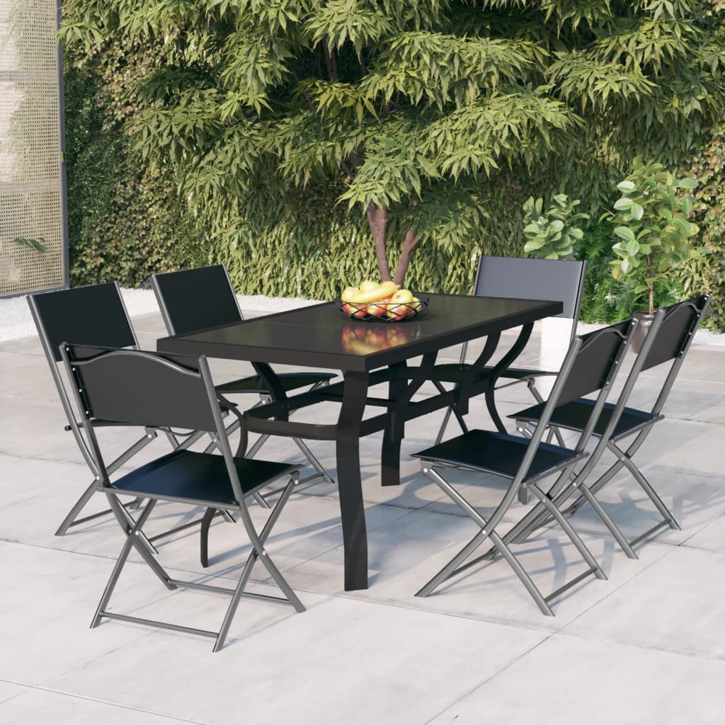 7 Piece Garden Dining Set Grey and Black