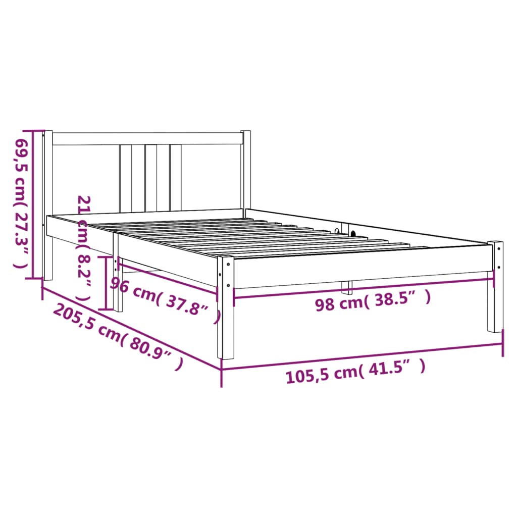 Bed Frame without Mattress Honey Brown Solid Wood 100x200 cm