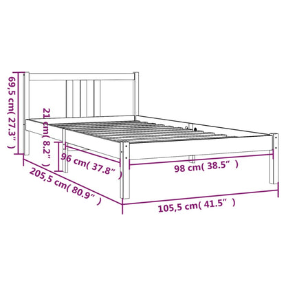 Bed Frame without Mattress Black Solid Wood 100x200 cm