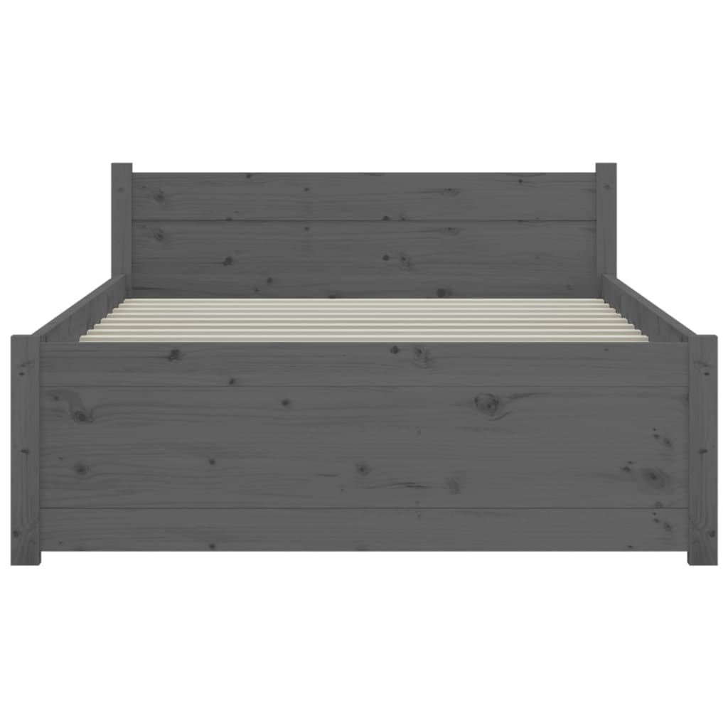 Bed Frame without Mattress Grey Solid Wood 75x190 cm Small Single Small Single