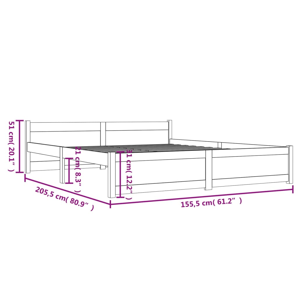 Bed Frame without Mattress Solid Wood 150x200 cm King Size King Size