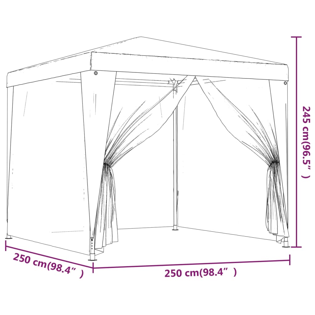 Party Tent with 4 Mesh Sidewalls Blue 2.5x2.5 m HDPE