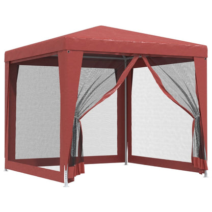 Party Tent with 4 Mesh Sidewalls Red 2.5x2.5 m HDPE