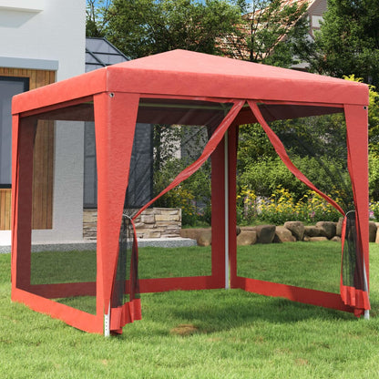 Party Tent with 4 Mesh Sidewalls Red 2.5x2.5 m HDPE