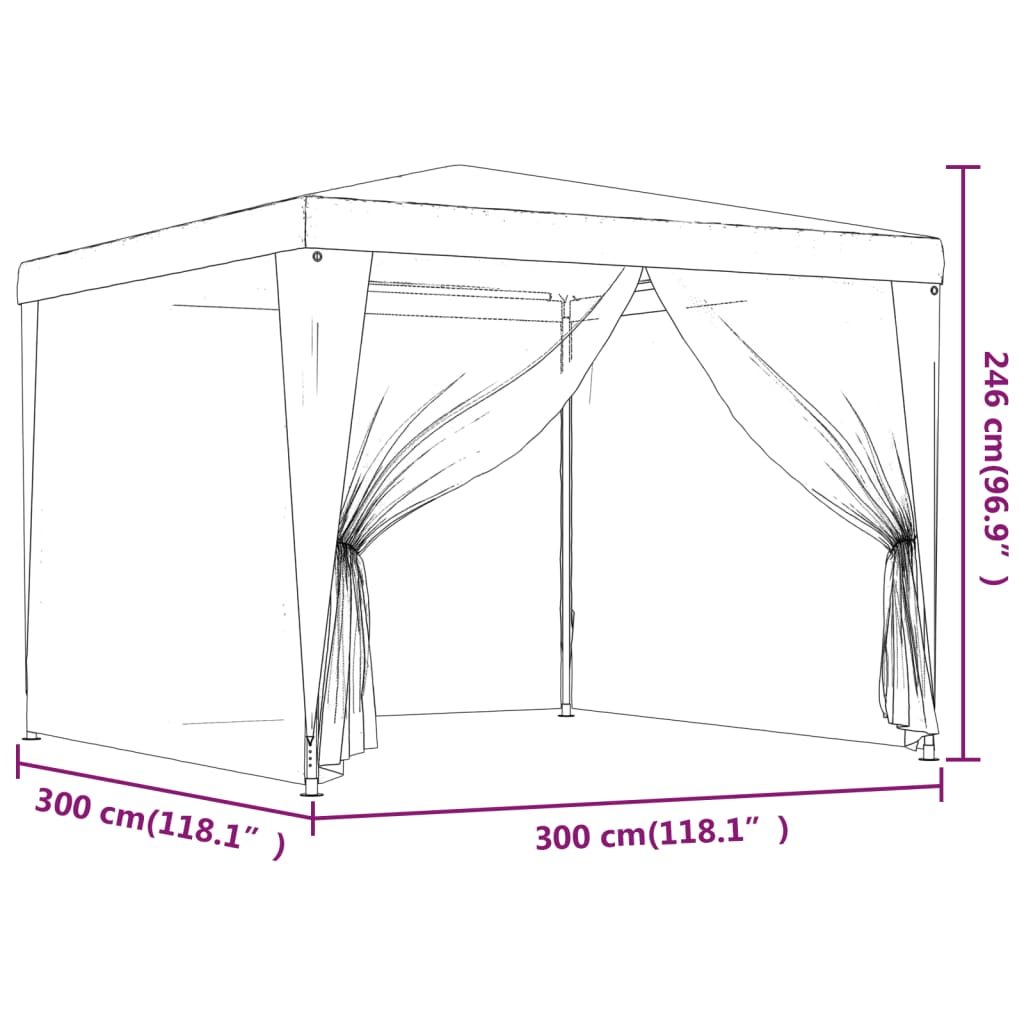 Party Tent with 4 Mesh Sidewalls Red 3x3 m HDPE