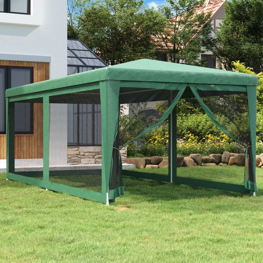 Party Tent with 6 Mesh Sidewalls Green 3x6 m HDPE