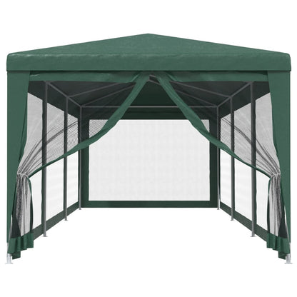 Party Tent with 8 Mesh Sidewalls Green 3x9 m HDPE