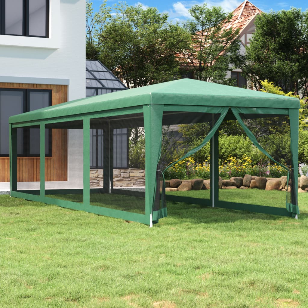 Party Tent with 8 Mesh Sidewalls Green 3x9 m HDPE