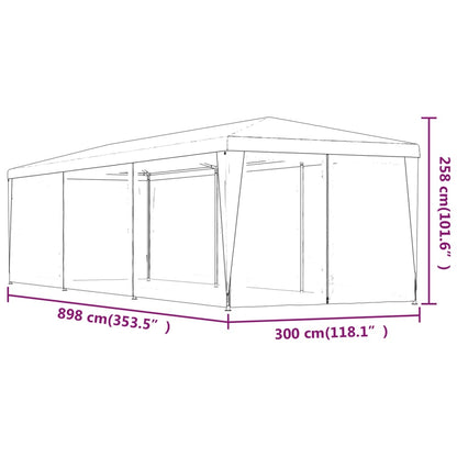 Party Tent with 8 Mesh Sidewalls Red 3x9 m HDPE