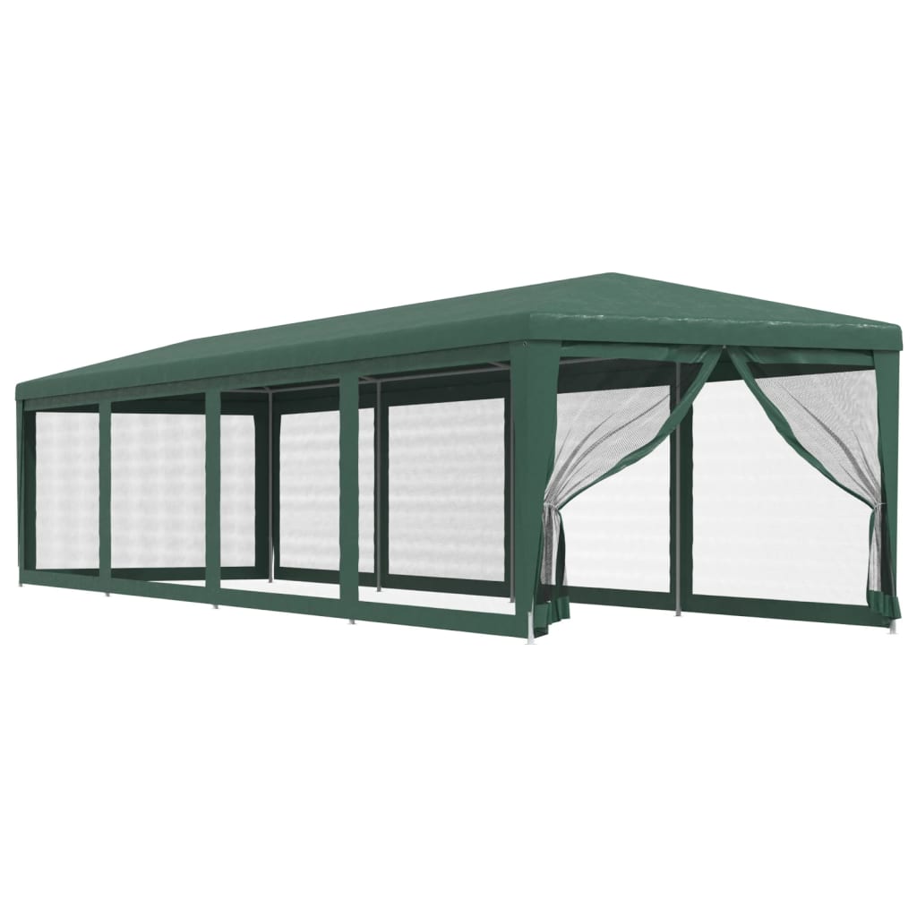 Party Tent with 10 Mesh Sidewalls Green 3x12 m HDPE