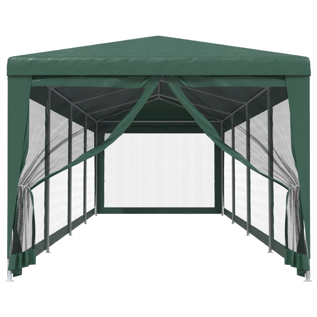 Party Tent with 10 Mesh Sidewalls Green 3x12 m HDPE